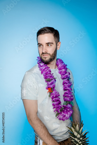 Male Model in studio shoot with pineapple