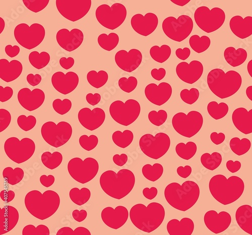 Endless seamless pattern of hearts of different sizes. Pink red vector hearts. Wallpaper for wrapping paper. Background for Valentine s Day