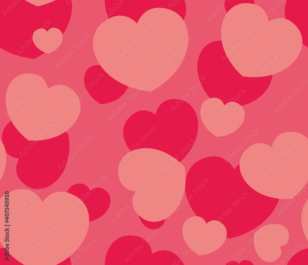 Endless seamless pattern of hearts of different sizes. Pink red beige vector hearts. Wallpaper for wrapping paper. Background for Valentine's Day