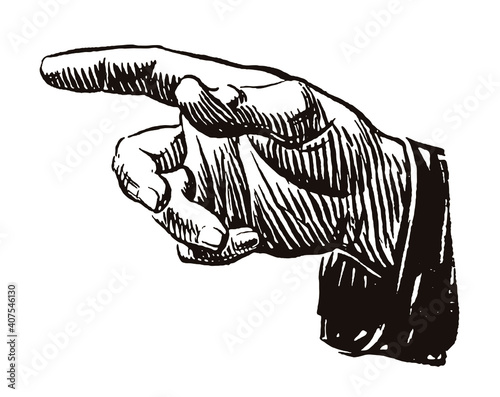 Slightly opened hand with pointing forefinger, after an antique engraving from the early 20th century