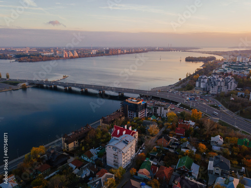 Evening autumn Voronezh, Chernavsky bridge, aerial view photo