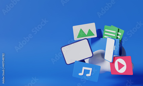 3d files, music, image and video icon. Premium photo