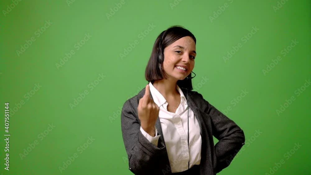 woman in business uniform presenting and inviting to come with hand woman in business uniform presenting and inviting to come with hand