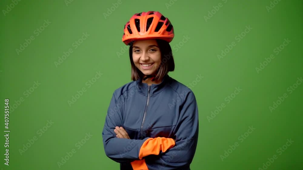 Young woman with cycling helmet Young woman with cycling helmet