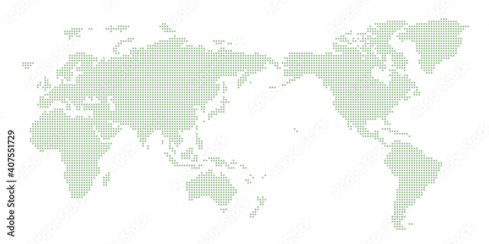 Obraz premium 丸いドットでできた世界地図 太平洋中心 グリーン