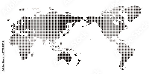 角丸正方形のドットでできた世界地図　太平洋中心 黒