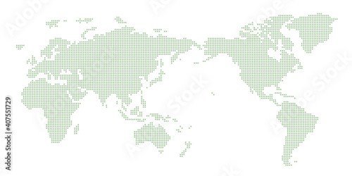 丸いドットでできた世界地図 太平洋中心 グリーン