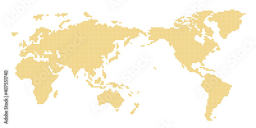 角丸正方形のドットでできた世界地図　太平洋中心 オレンジ