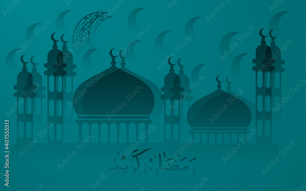 Ramadan kareem background mosque illustration calligraphy art lantern month islamic , greeting celebration decoration , typography holiday culture banner beautiful islamic abstract arabian 