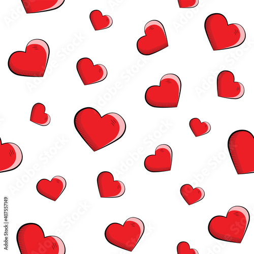 Stylish red drawn hearts on a white background. Wrapping paper. 