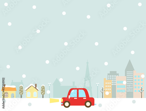 雪道　車　冬　雪