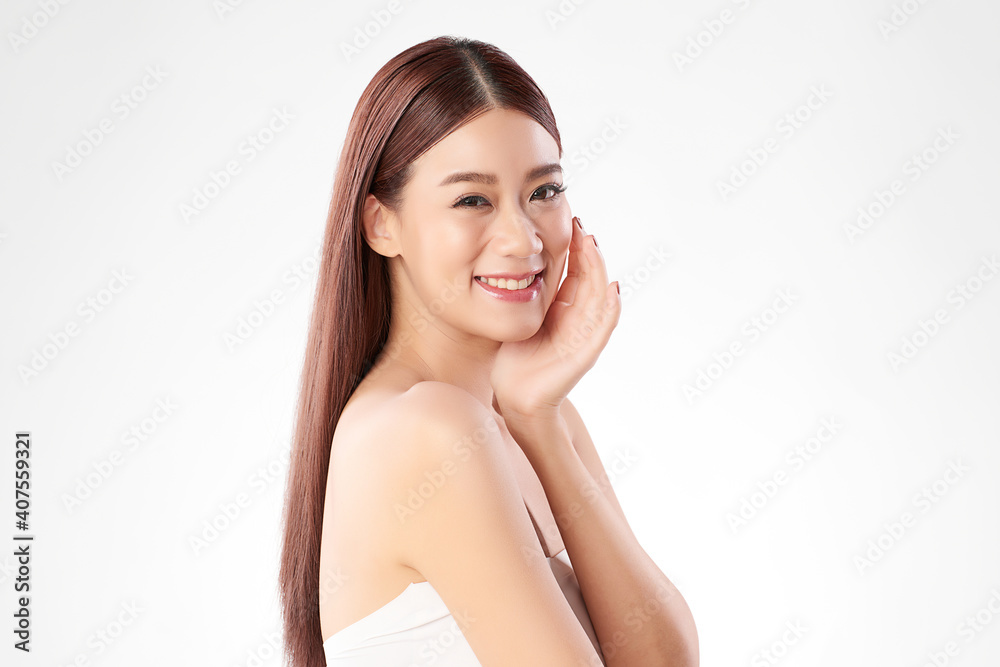 Beautiful young asian woman with clean fresh skin on white background, Face care, Facial treatment, Cosmetology, beauty and spa, Asian women portrait Beautiful young asian woman with clean fresh skin on white background, Face care, Facial treatment, Cosmetology, beauty and spa, Asian women portrait