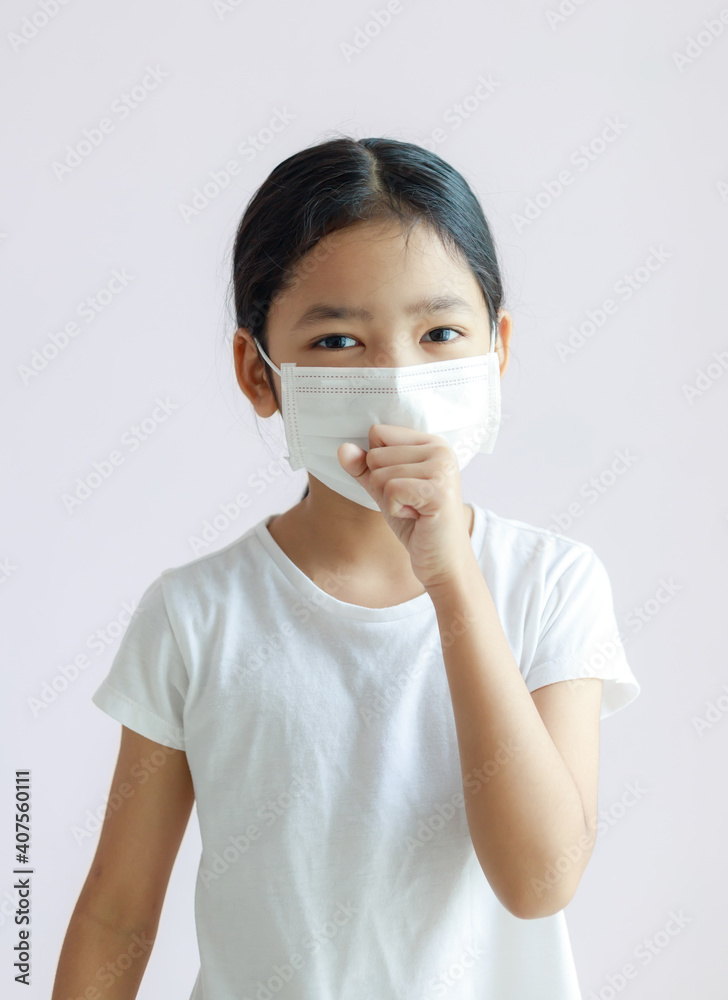 Portrait of Children wearing sanitary masks and cough Portrait of Children wearing sanitary masks and cough