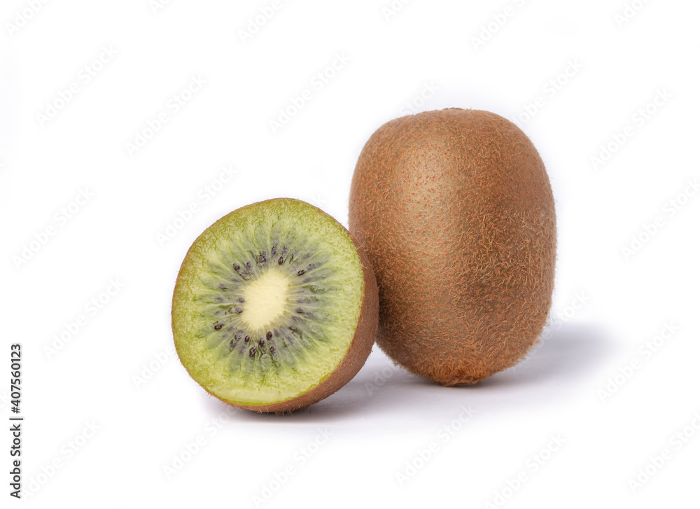Ripe kiwi and half sliced kiwi fruit isolated Ripe kiwi and half sliced kiwi fruit isolated