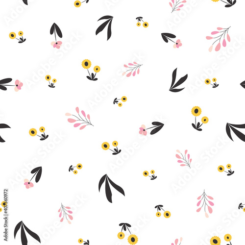Floral botanical seamless patterns. Vector design for paper, cover, wallpaper, fabric, textile, interior decor, and other projects.