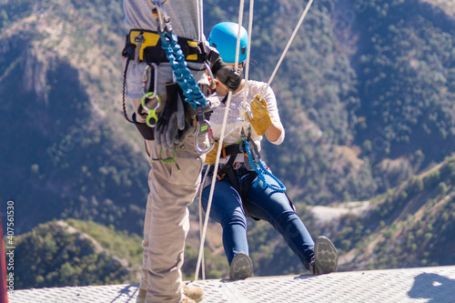 rappel in the copper canyon, chihuahua, mexico photo