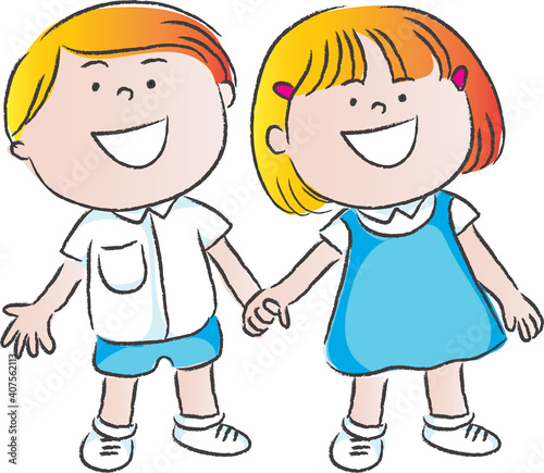 vector cartoon school kids boy and girl