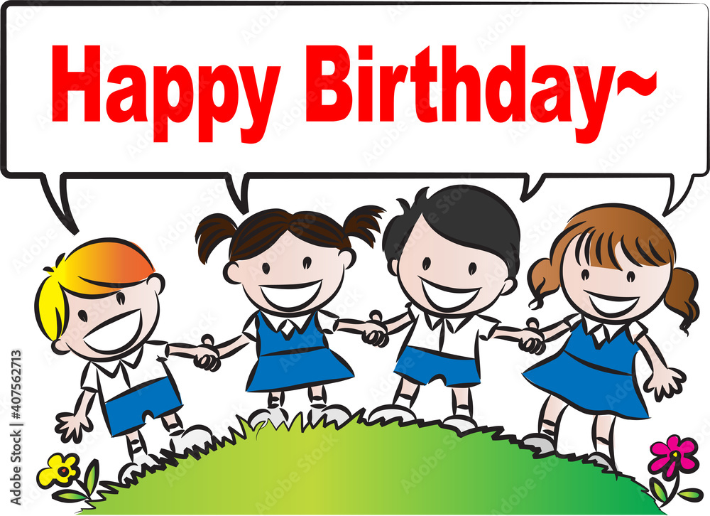 vector cartoon school kids happy birthday card vector cartoon school kids happy birthday card