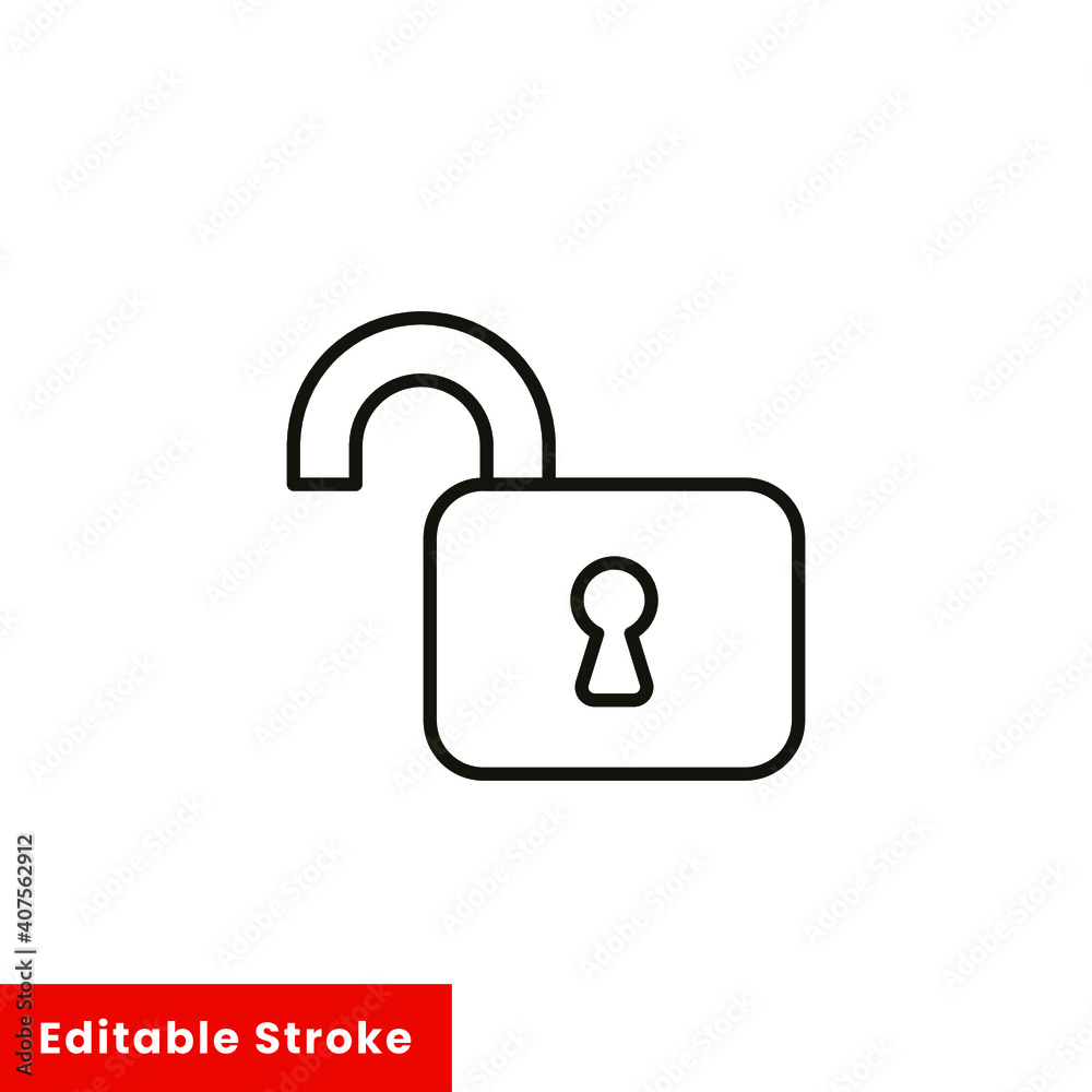 Open lock icon. Simple line style for web template and app. Security, black, business, button, code, computer, element, keyhole, vector illustration design on white background. Editable stroke EPS 10 Open lock icon. Simple line style for web template and app. Security, black, business, button, code, computer, element, keyhole, vector illustration design on white background. Editable stroke EPS 10