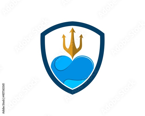 Simple shield with abstract water and trident Free Download Simple shield with abstract water and trident - GFXLoad