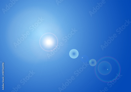 Illustration of sunlight shining in a blue sky. Vector illustration on white background.