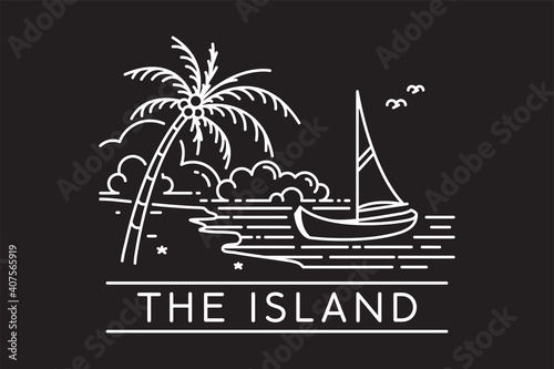 sailboat on a tropical beach island vector illustration