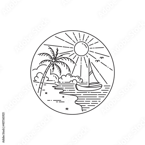sailboat design logo on tropical island