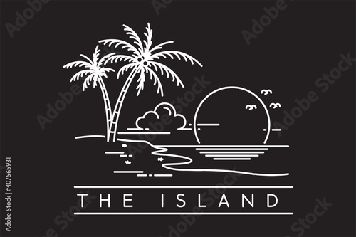 sunset on a tropical island vector illustration