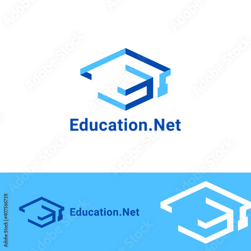 Initial J combine with toga hat icon for education business logo design template