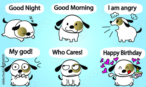 vector dog puppy emoji life action set