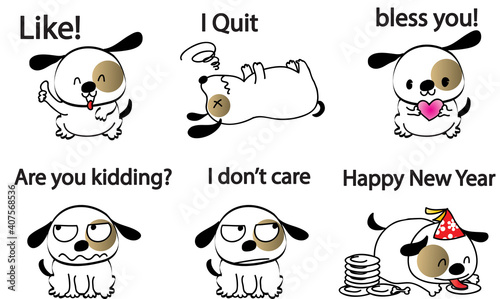vector dog puppy emoji life action set