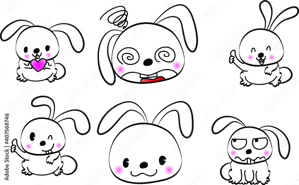 vector cartoon rabbit emoji life action set vector cartoon rabbit emoji life action set