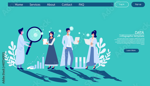 Scientists researching COVID 19.Illustration medical How to prevent covid-19 virus Infographics template.
