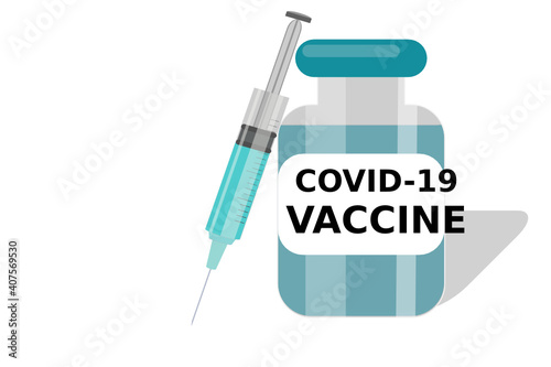 Coronavirus vaccine vector issolated background. Covid-19 corona virus vaccination with vaccine bottle and syringe injection tool for covid19 immunization treatment. Vector illustration.