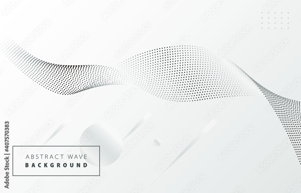 Fototapeta Futuristic abstract metal silver gradient dot wave line vector with Memphis on white background, dotted grey digital dynamic elegant flow, technology concept for web, poster card print design template