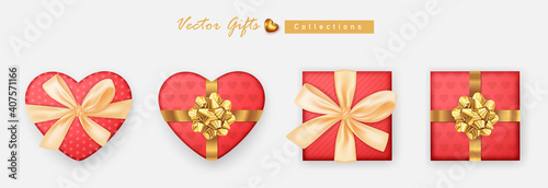 Set of gifts box. Collection realistic gift presents top view