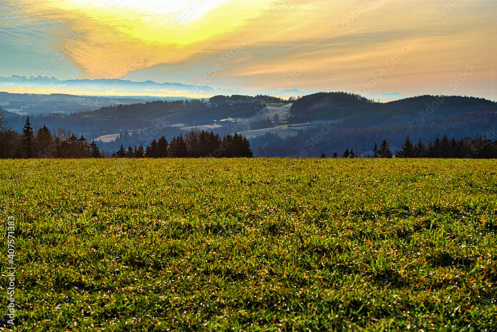 sunrise over the field, Stroheim in Upper Austria sunrise over the field, Stroheim in Upper Austria