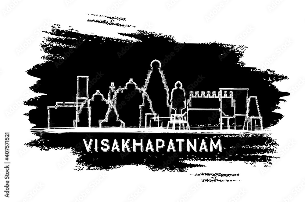Visakhapatnam India City Skyline Silhouette. Hand Drawn Sketch.