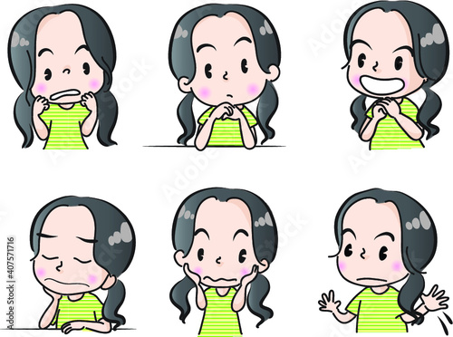 vector cartoon girl emoji life action set