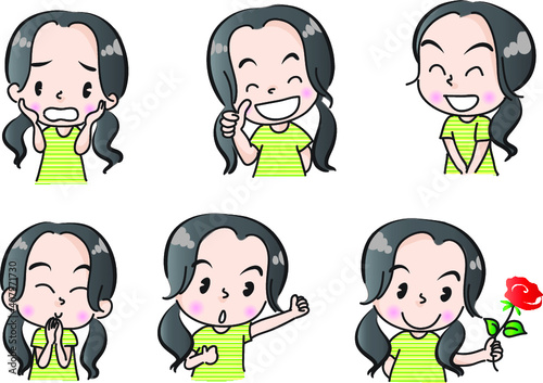 vector cartoon girl emoji life action set