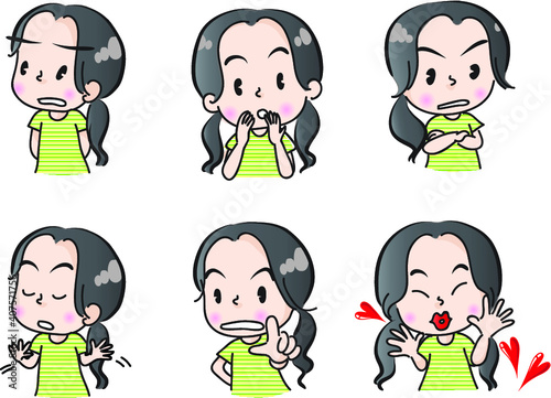vector cartoon girl emoji life action set