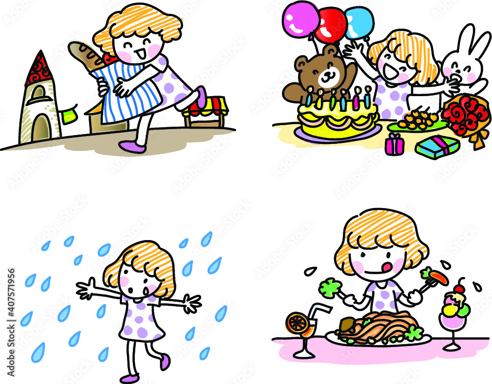 Naklejka premium vector cartoon girl emoji life action set
