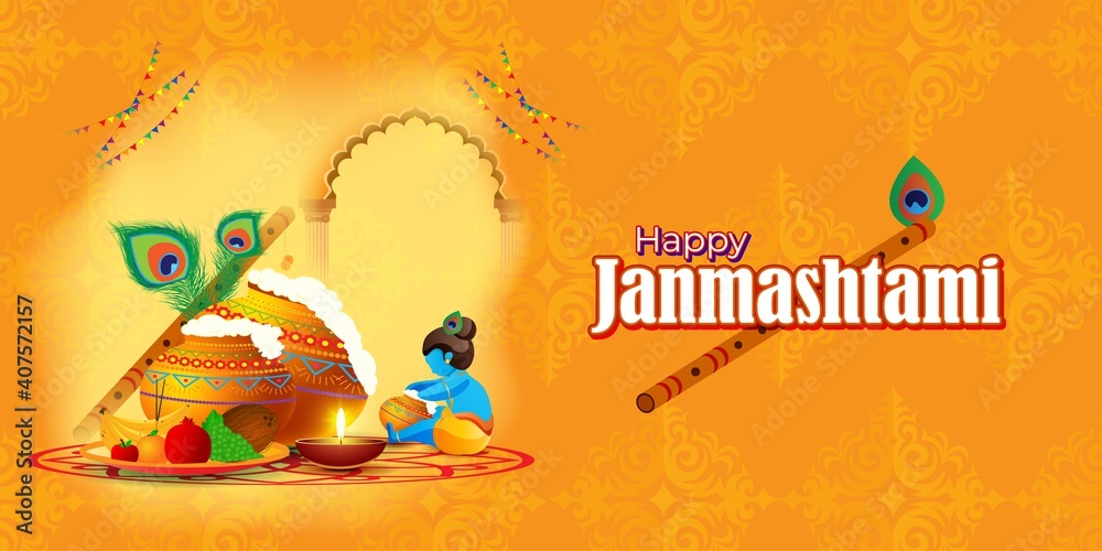 vector illustration for Indian festival Janmashtami, birth of lord ...