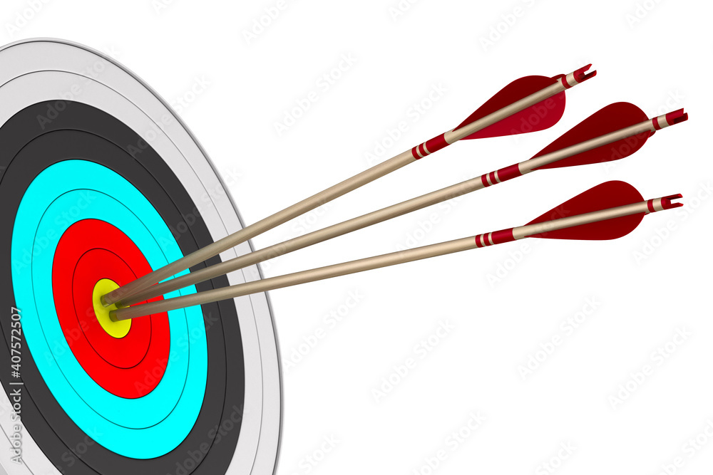 Arrow and target on white background. Isolated 3D illustration Arrow and target on white background. Isolated 3D illustration