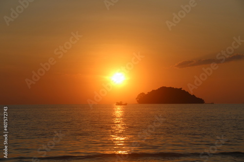 Cambodia. Sihanoukville city. Sunset. Otres beach. Gulf of Thailand in Sihanoukville.  Kampong Saom.