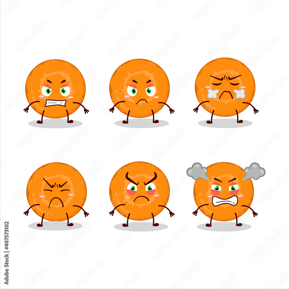 Slice of carrot cartoon character with various angry expressions