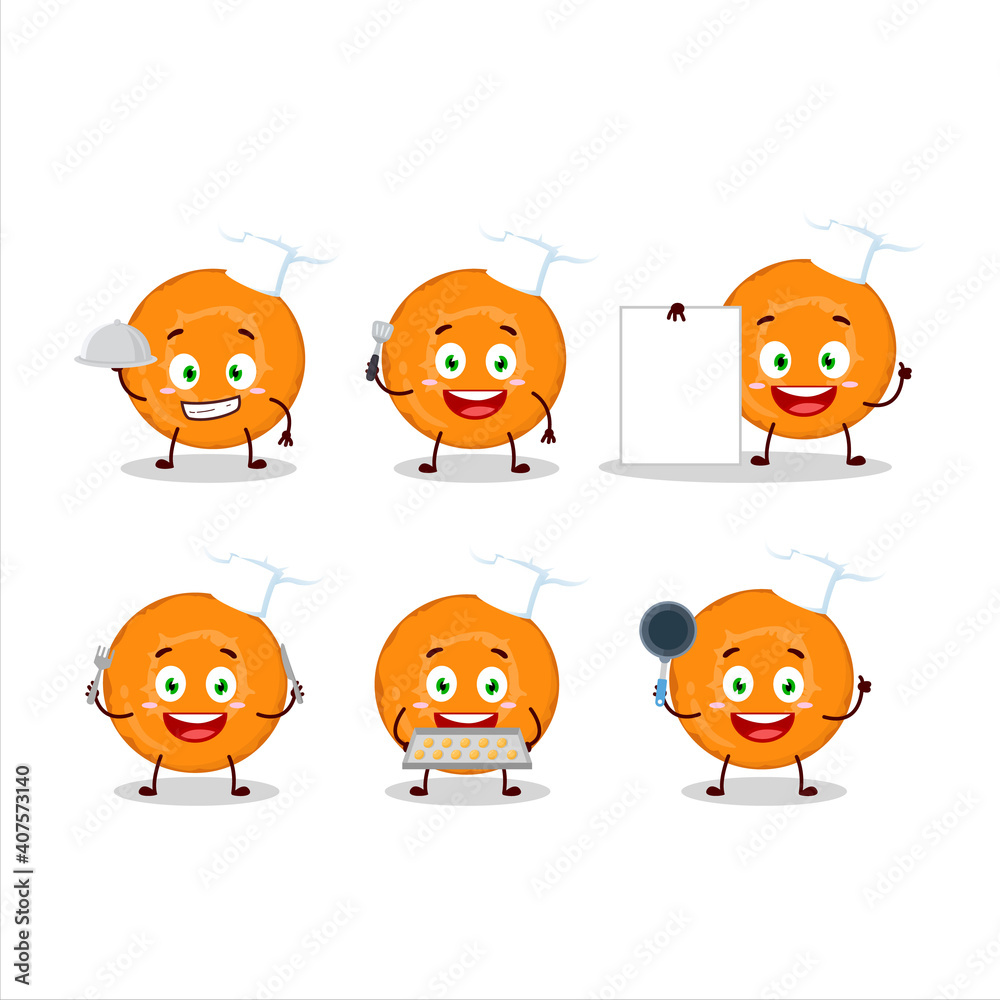 Cartoon character of slice of carrot with various chef emoticons