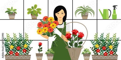 asian girl in flower shop