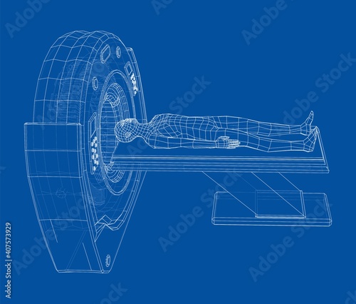 MRI machine scanning patient inside. Vector