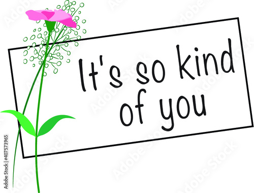 vector drawing carnation flower with  card its so kind of you